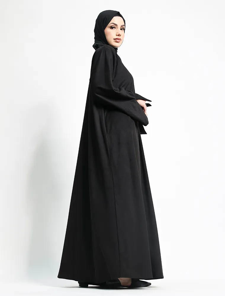 Black Suede Feel Stretch Abaya